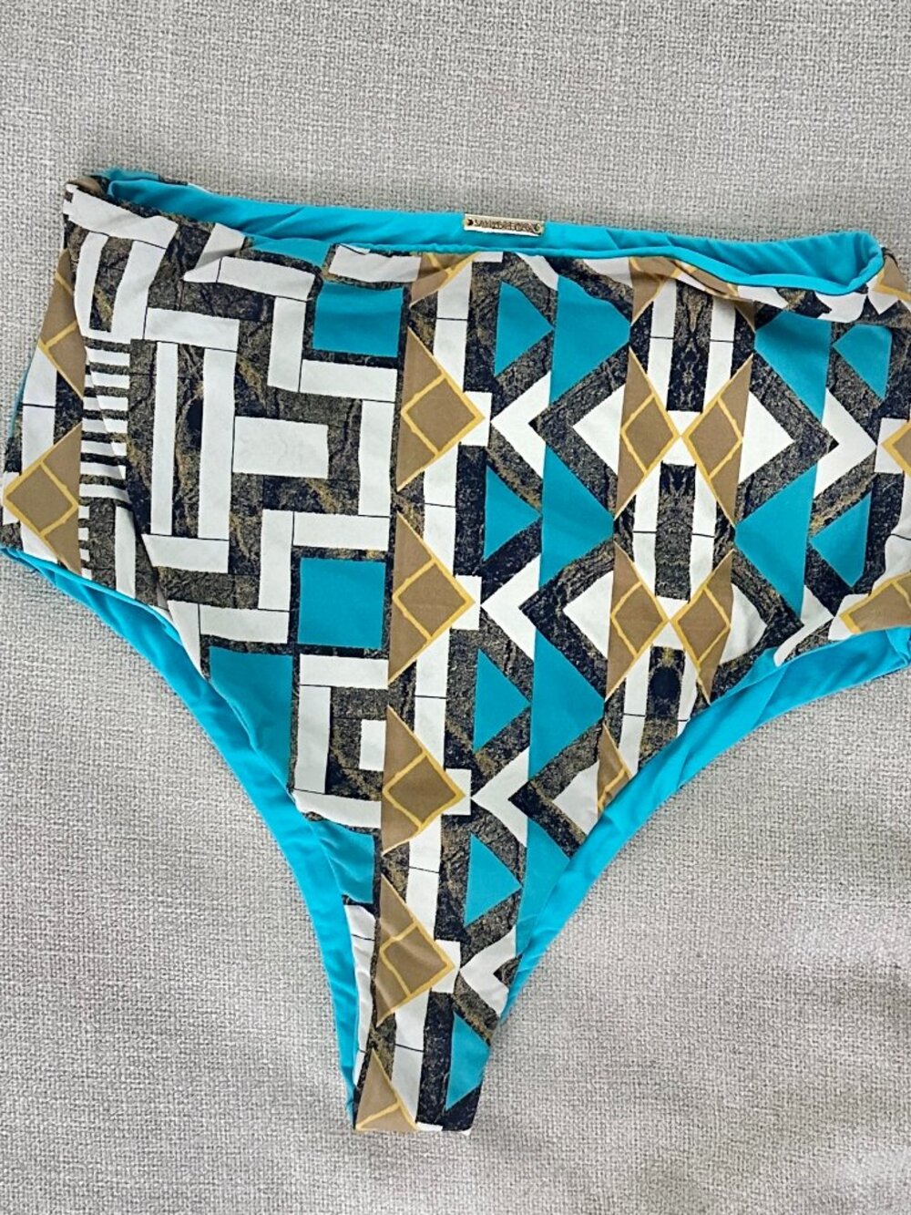 San Lorenzo Reversible High Waisted Aztec Bikini Cheeky Bottom Size Medium Turq